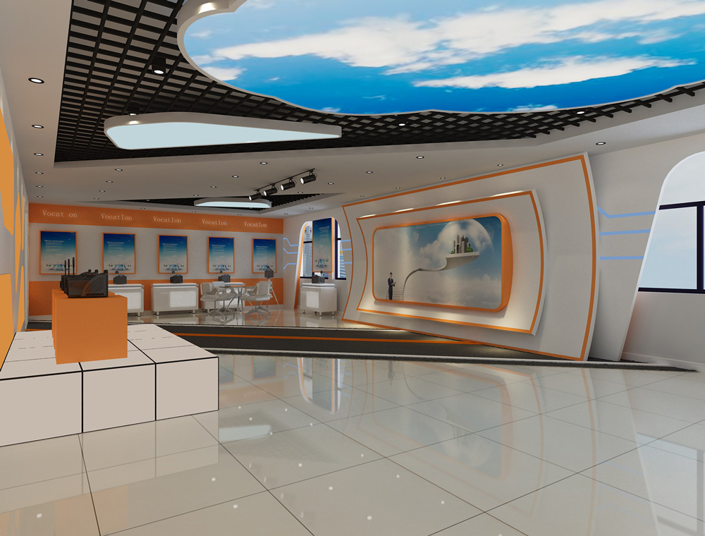 文康科技600平方现代橙色展厅装修
