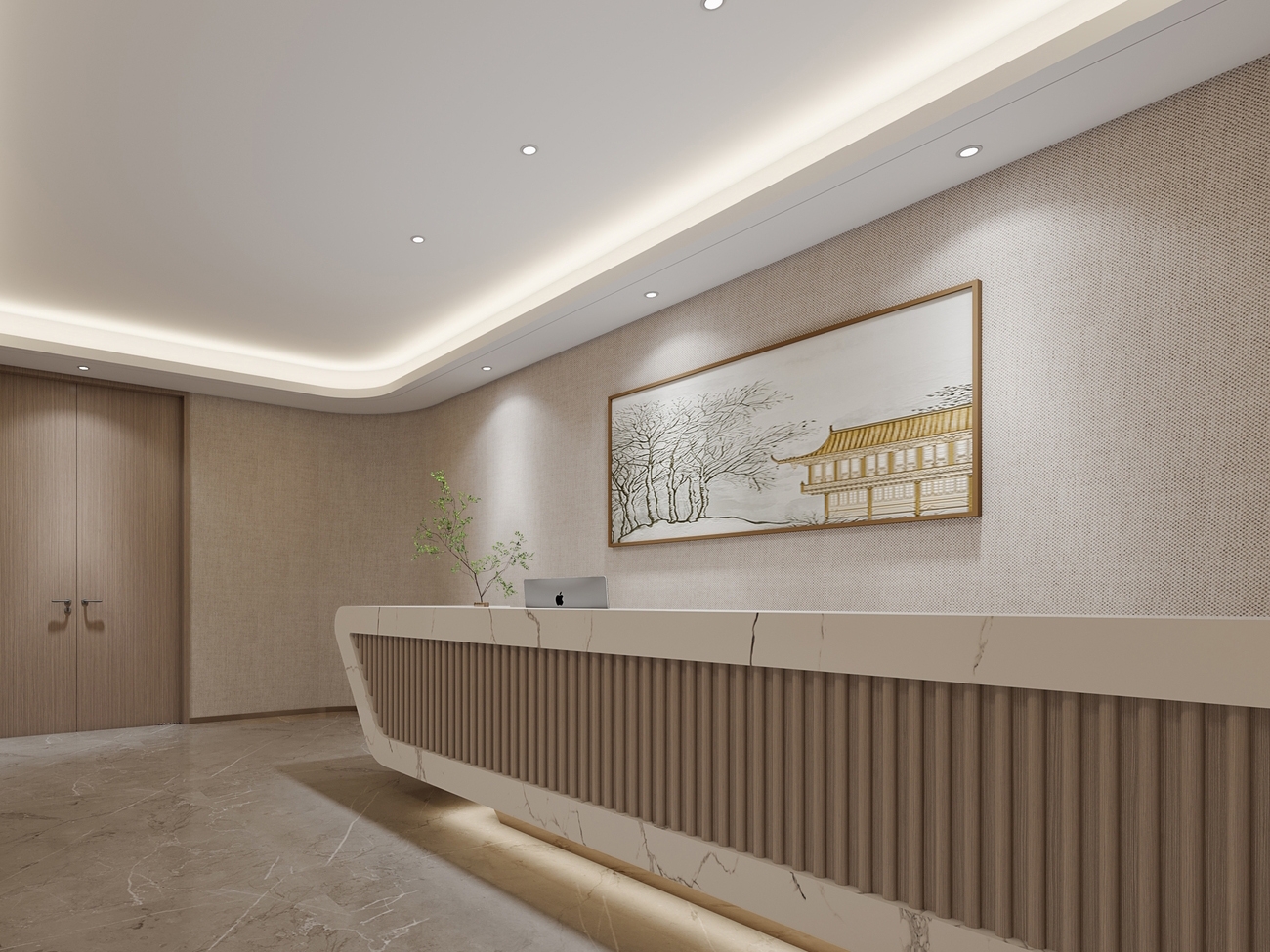“现代商务・东方意境”高端办公室装修设计案例(图1) 前台.jpg