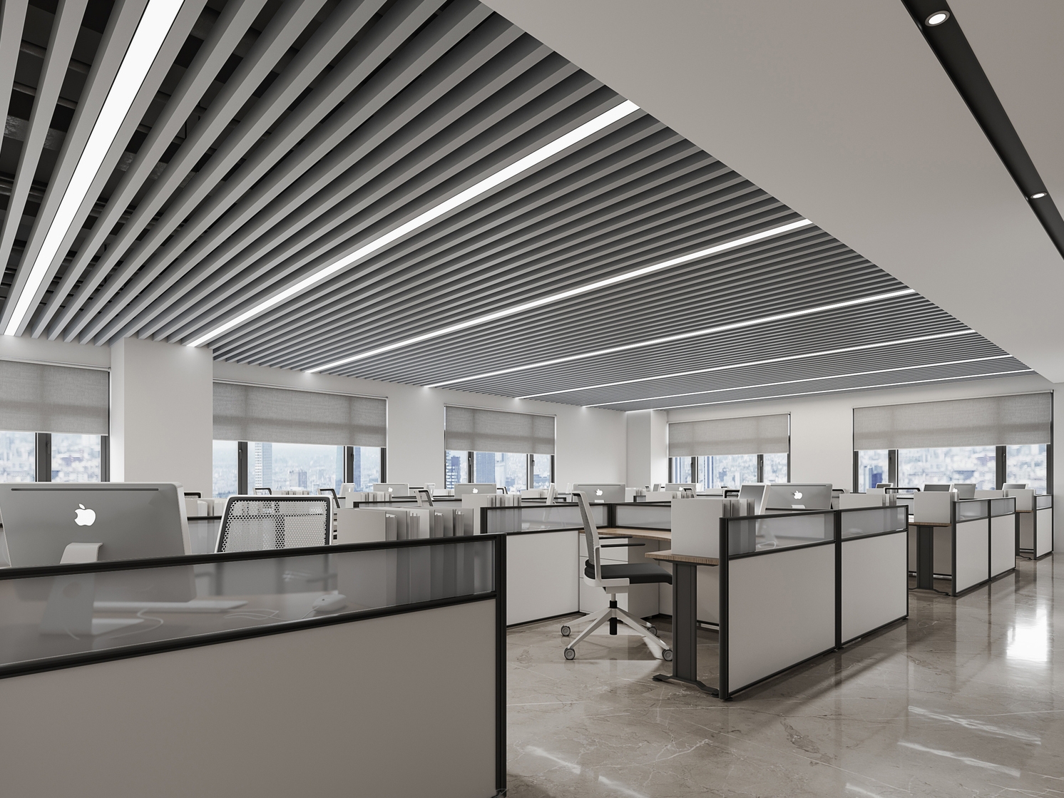 “现代商务・东方意境”高端办公室装修设计案例(图2) 员工办公区.jpg