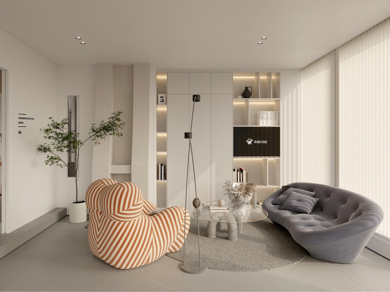 合肥300平方现代侘寂风办公室装修设计方案(图1) 洽谈区.jpg