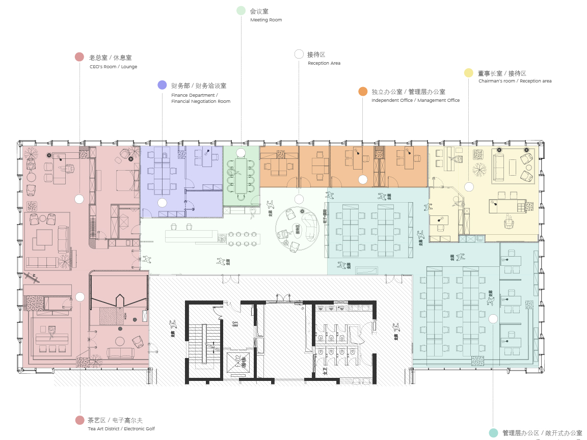 马鞍山现代简约轻奢企业办公室整体工装装修(图1) 马鞍山2000㎡平面布局图